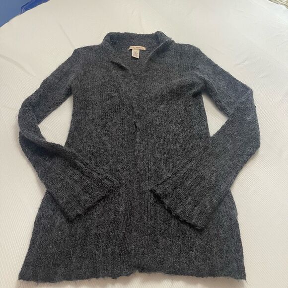 Free People Mohair Acrylic Dark Grey Cardigan Sweater Duster Size Large - Picture 1 of 7